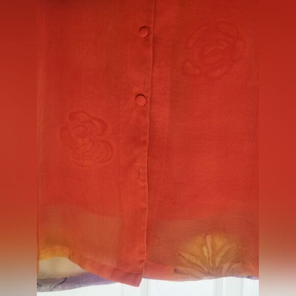 Vtg IFI Orange Mlticlrd P/L Shrtslv Slvless Women’s Top & Shirt - Picture 5 of 13